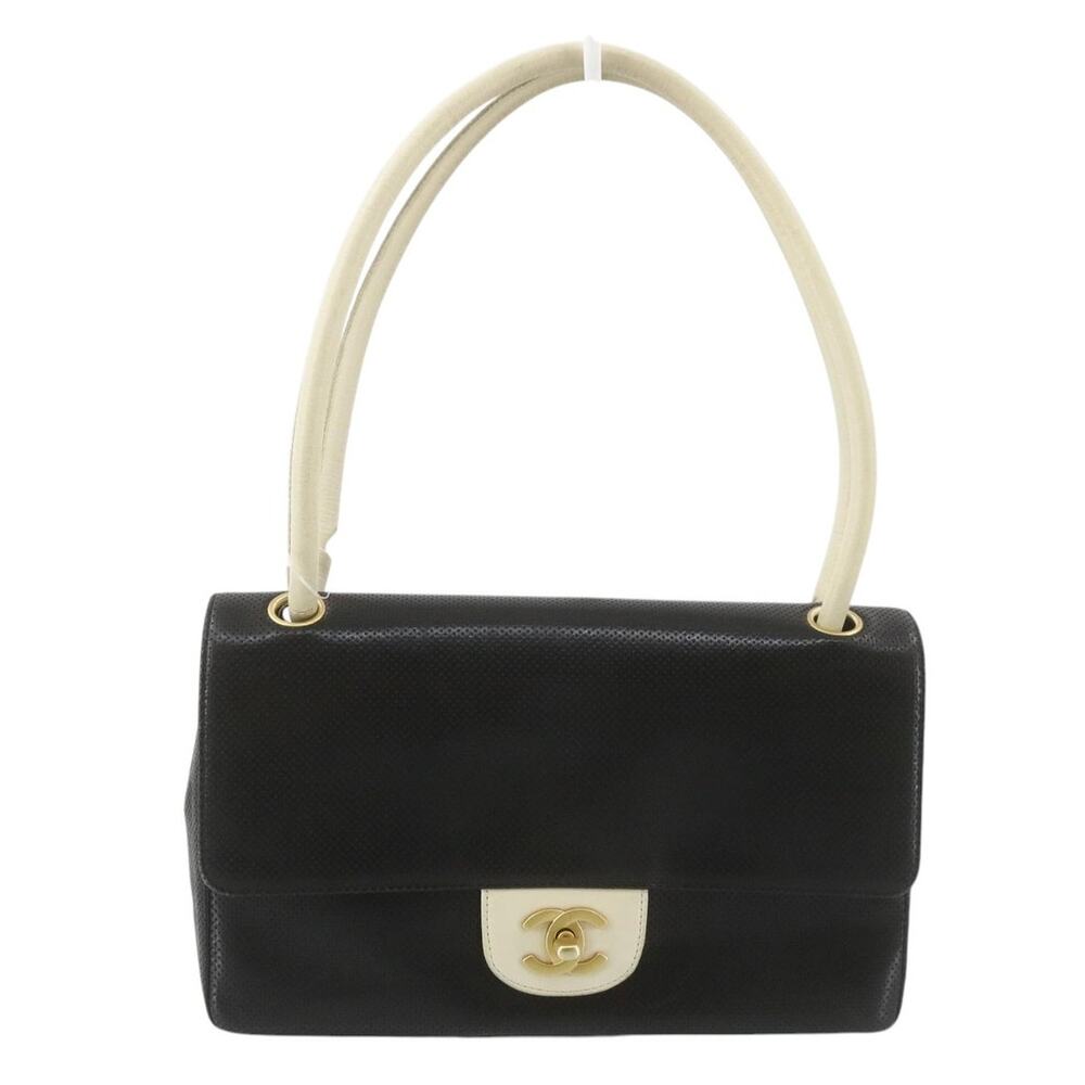 Chanel Perforated Leather Bag B&W CC Shoulder Black and White Vintage Coco Med